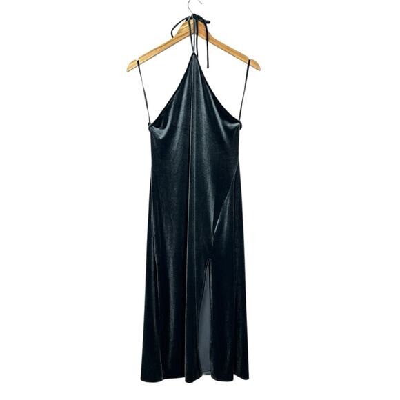 NWT Banana Republic Velvet Midi Slit Halter Dress in Orca Gray Size Large - Picture 4 of 10